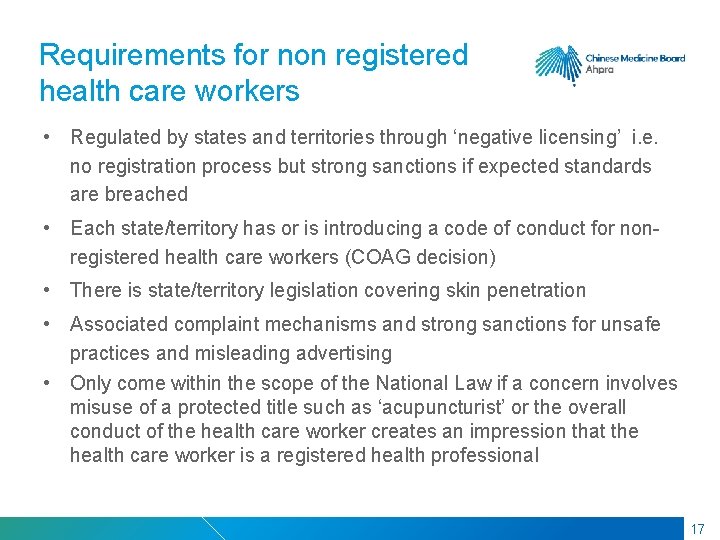 RMIT Classification: Trusted Requirements for non registered health care workers • Regulated by states