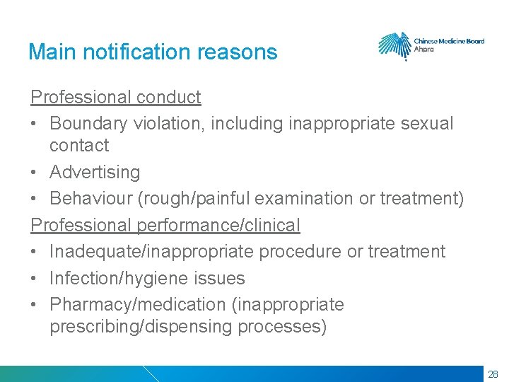 RMIT Classification: Trusted Main notification reasons Professional conduct • Boundary violation, including inappropriate sexual