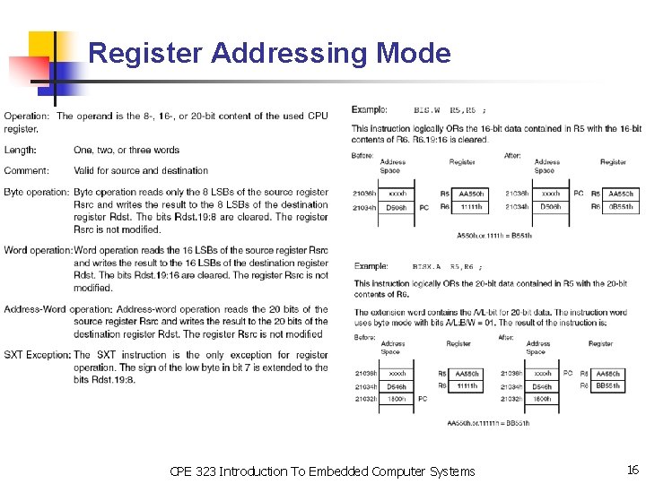Register Addressing Mode CPE 323 Introduction To Embedded Computer Systems 16 