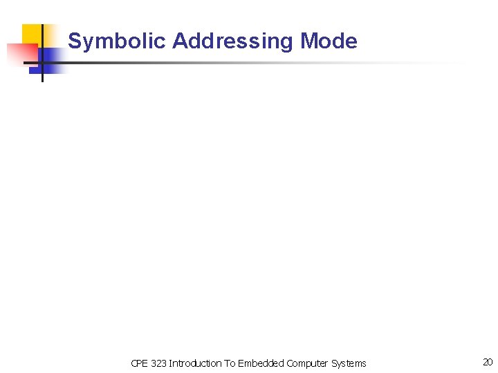 Symbolic Addressing Mode CPE 323 Introduction To Embedded Computer Systems 20 