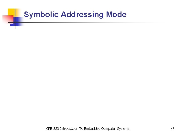 Symbolic Addressing Mode CPE 323 Introduction To Embedded Computer Systems 21 