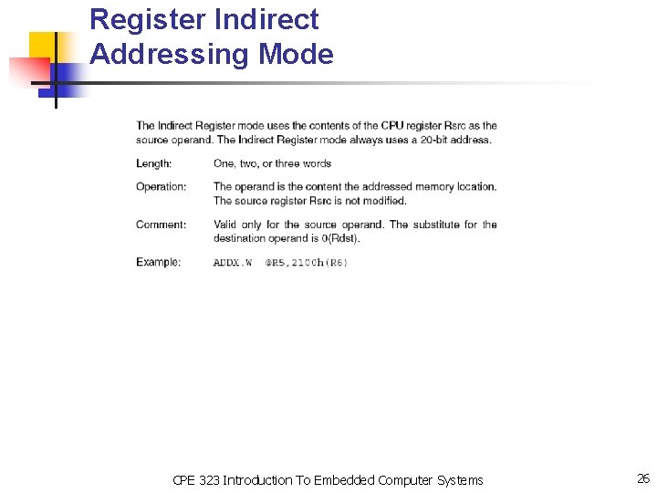 Register Indirect Addressing Mode CPE 323 Introduction To Embedded Computer Systems 26 