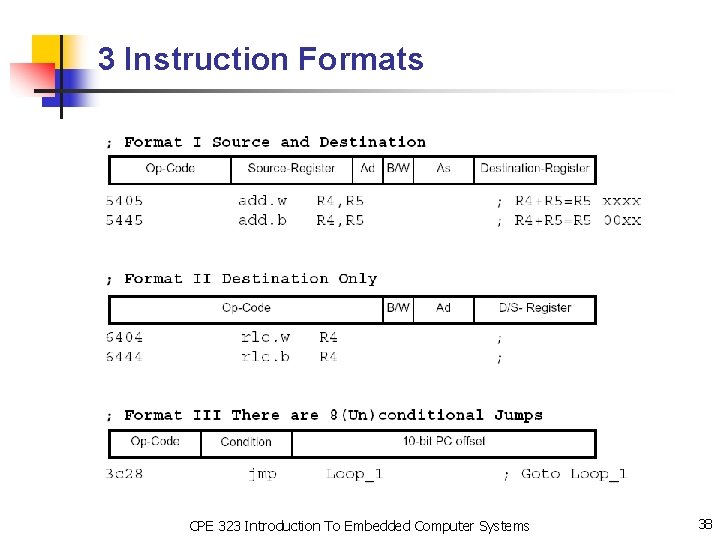 3 Instruction Formats CPE 323 Introduction To Embedded Computer Systems 38 