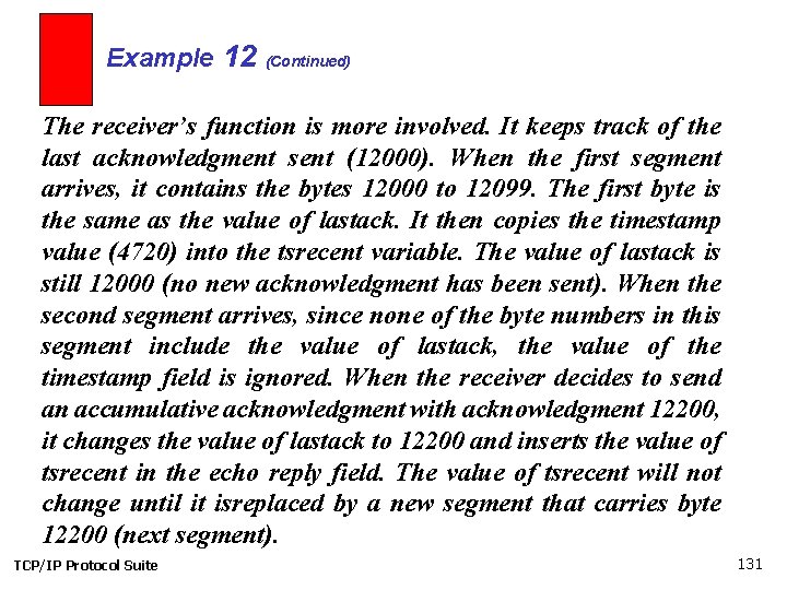 Example 12 (Continued) The receiver’s function is more involved. It keeps track of the