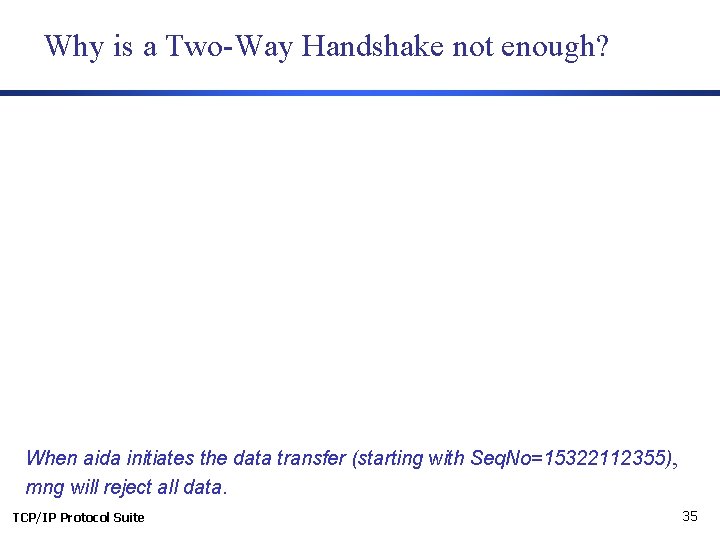 Why is a Two-Way Handshake not enough? When aida initiates the data transfer (starting