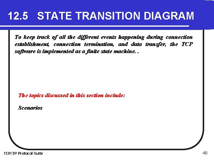 12. 5 STATE TRANSITION DIAGRAM To keep track of all the different events happening