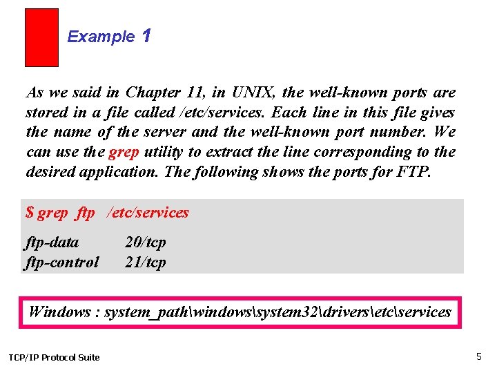 Example 1 As we said in Chapter 11, in UNIX, the well-known ports are