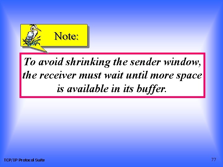 Note: To avoid shrinking the sender window, the receiver must wait until more space