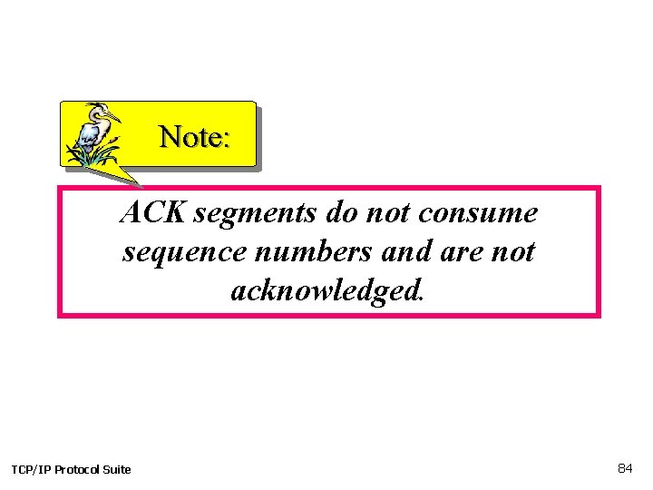 Note: ACK segments do not consume sequence numbers and are not acknowledged. TCP/IP Protocol