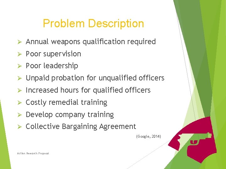 Problem Description Ø Annual weapons qualification required Ø Poor supervision Ø Poor leadership Ø