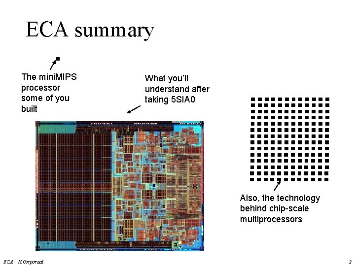 ECA summary The mini. MIPS processor some of you built What you’ll understand after