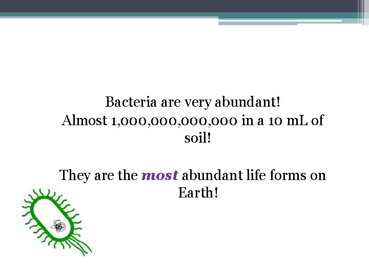 Bacteria are very abundant! Almost 1, 000, 000 in a 10 m. L of
