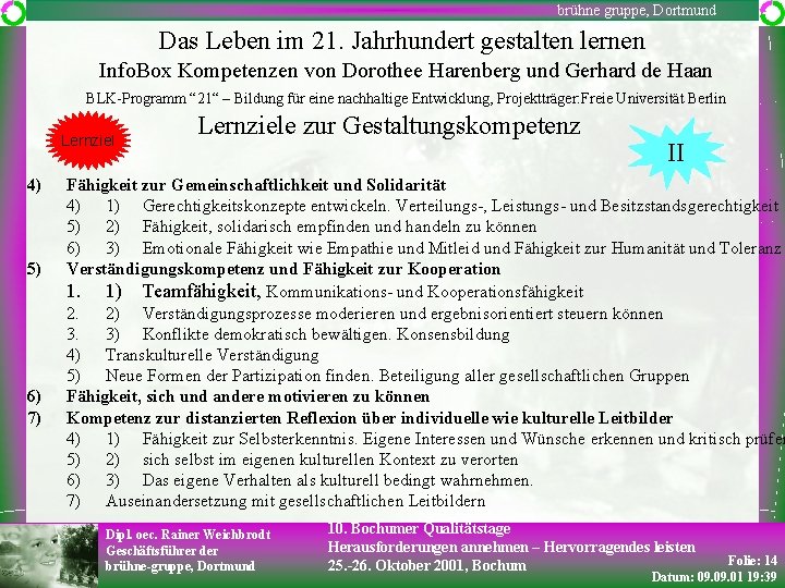 brühne gruppe, Dortmund Das Leben im 21. Jahrhundert gestalten lernen Info. Box Kompetenzen von