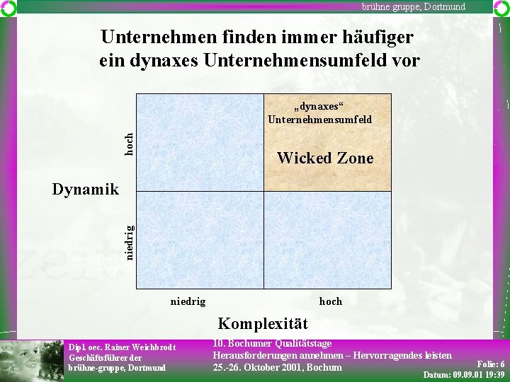 brühne gruppe, Dortmund Unternehmen finden immer häufiger ein dynaxes Unternehmensumfeld vor hoch „dynaxes“ Unternehmensumfeld