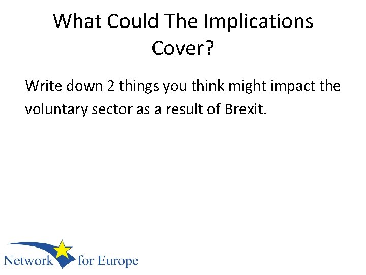 What Could The Implications Cover? Write down 2 things you think might impact the