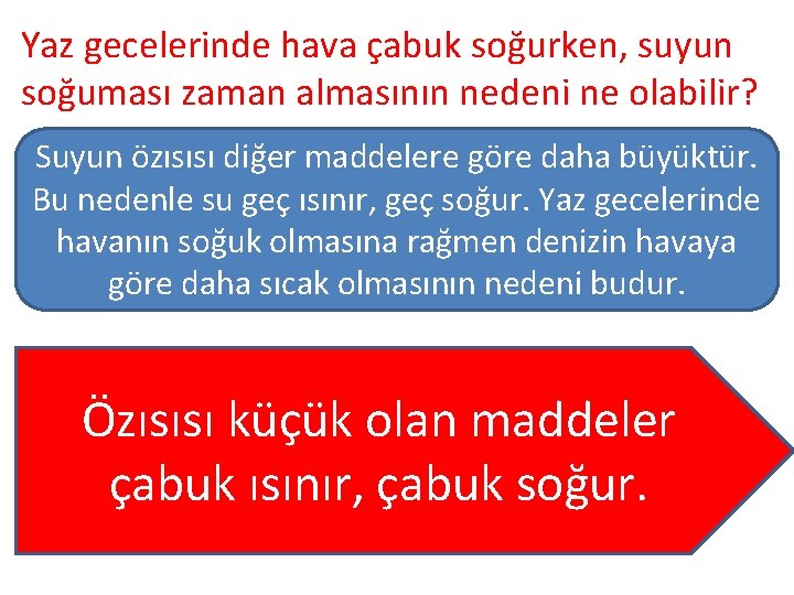 Yaz gecelerinde hava çabuk soğurken, suyun soğuması zaman almasının nedeni ne olabilir? Suyun özısısı