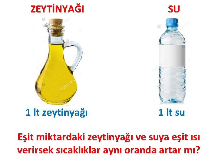 ZEYTİNYAĞI SU 1 lt zeytinyağı 1 lt su Eşit miktardaki zeytinyağı ve suya eşit