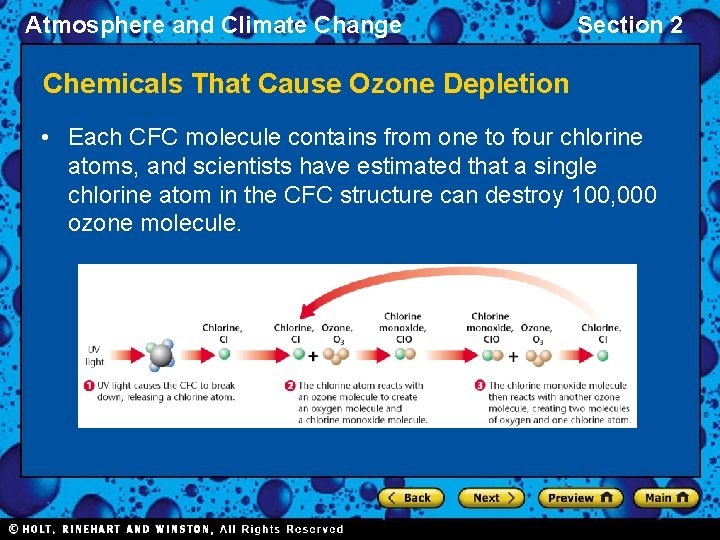 Atmosphere and Climate Change Section 2 Chemicals That Cause Ozone Depletion • Each CFC