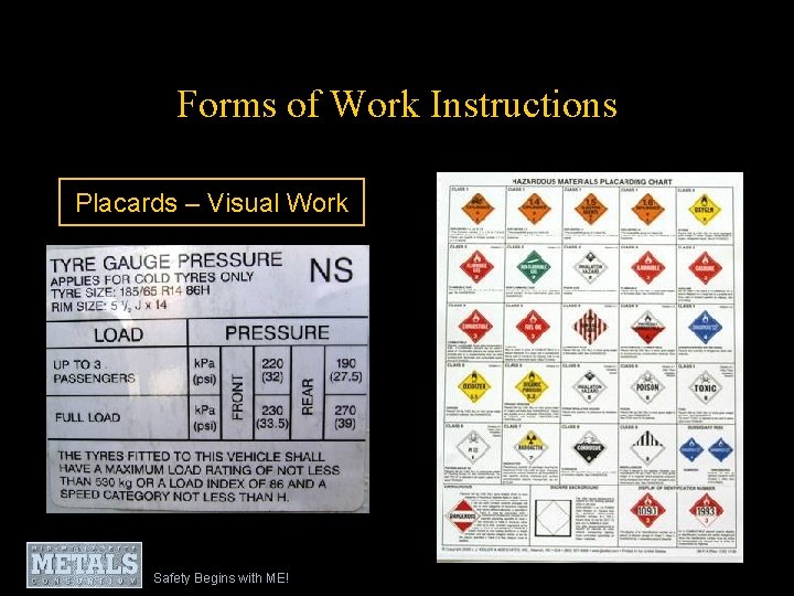 Forms of Work Instructions Placards – Visual Work Safety Begins with ME! 