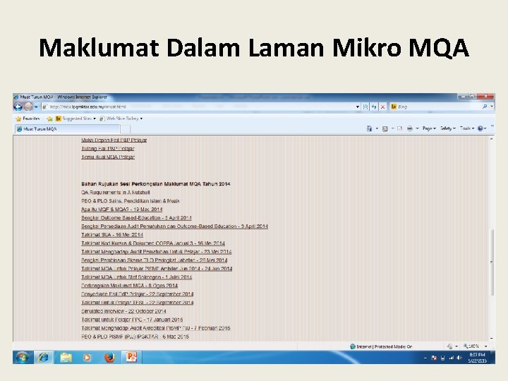 Maklumat Dalam Laman Mikro MQA 