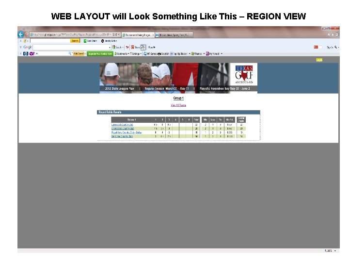 WEB LAYOUT will Look Something Like This – REGION VIEW 