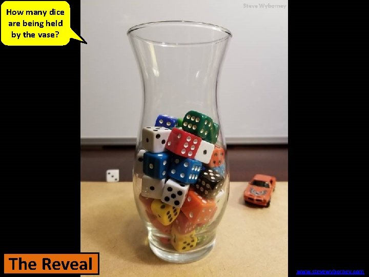 How many dice are being held by the vase? The 53 Reveal dice www.