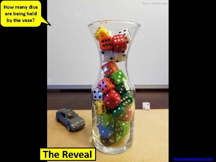 How many dice are being held by the vase? The 43 Reveal dice www.