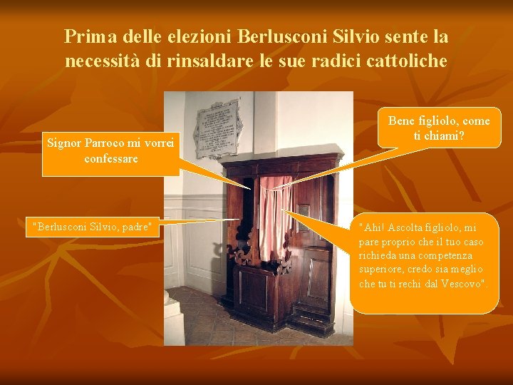 Prima delle elezioni Berlusconi Silvio sente la necessità di rinsaldare le sue radici cattoliche