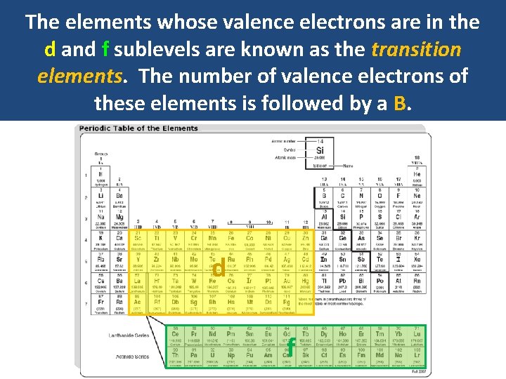 The elements whose valence electrons are in the d and f sublevels are known