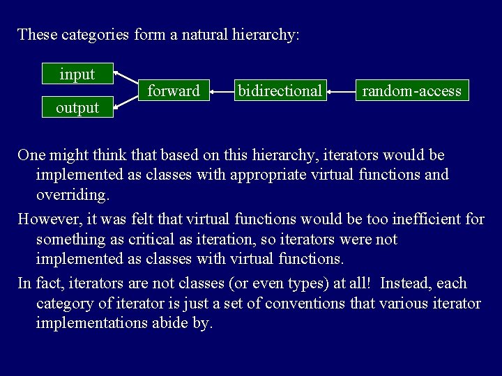 These categories form a natural hierarchy: input output forward bidirectional random-access One might think