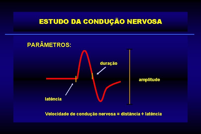 ESTUDO DA CONDUÇÃO NERVOSA PAR METROS: duração amplitude latência Velocidade de condução nervosa =