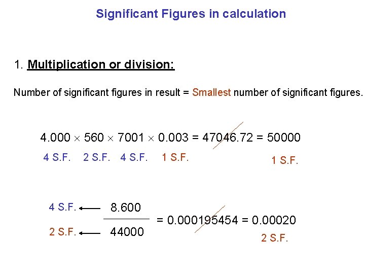 Significant Figures in calculation 1. Multiplication or division: Number of significant figures in result