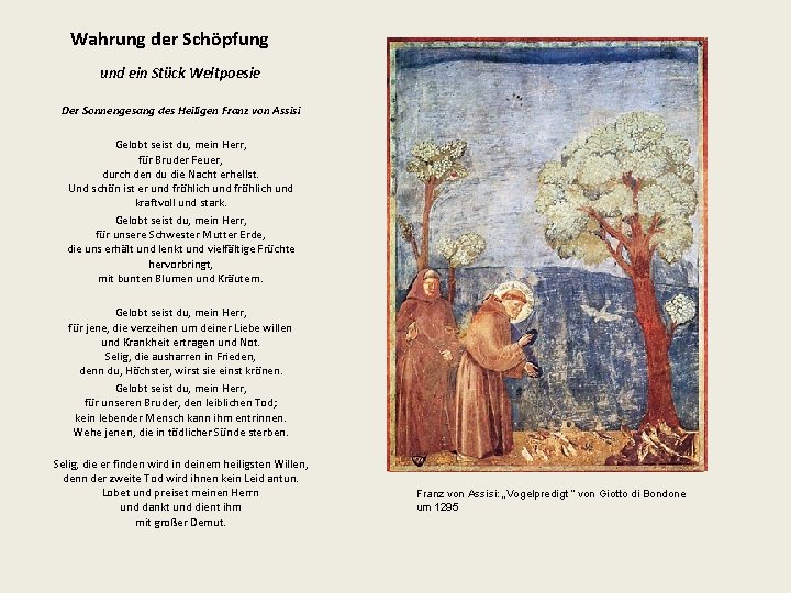 Wahrung der Schöpfung und ein Stück Weltpoesie Der Sonnengesang des Heiligen Franz von Assisi