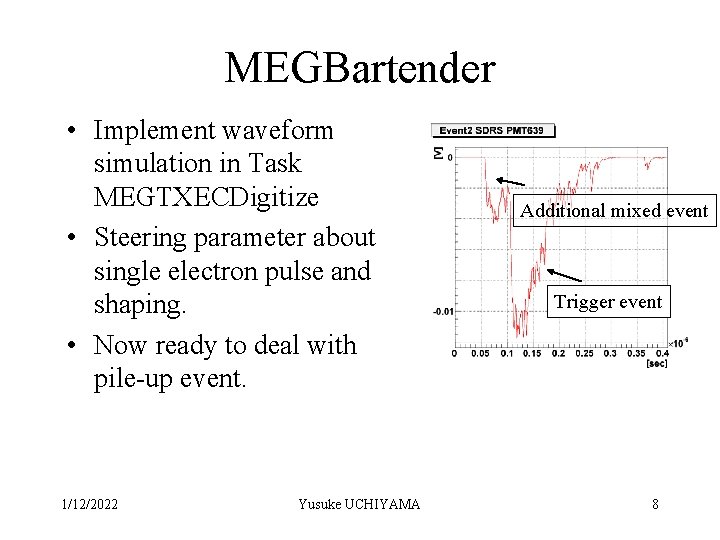 MEGBartender • Implement waveform simulation in Task MEGTXECDigitize • Steering parameter about single electron