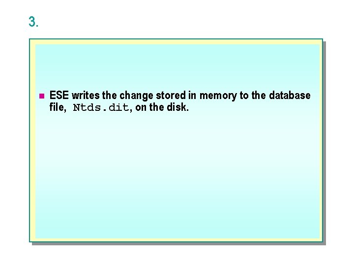 3. n ESE writes the change stored in memory to the database file, Ntds.