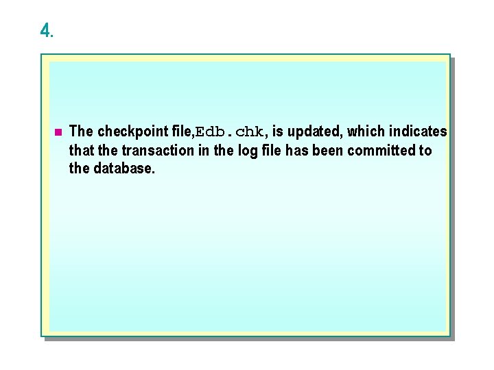 4. n The checkpoint file, Edb. chk, is updated, which indicates that the transaction