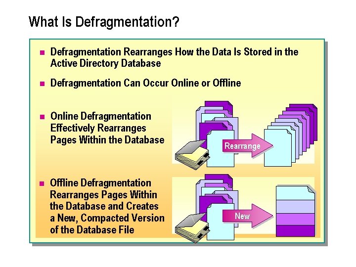 What Is Defragmentation? n Defragmentation Rearranges How the Data Is Stored in the Active