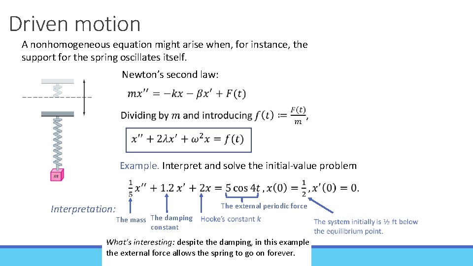 Driven motion A nonhomogeneous equation might arise when, for instance, the support for the