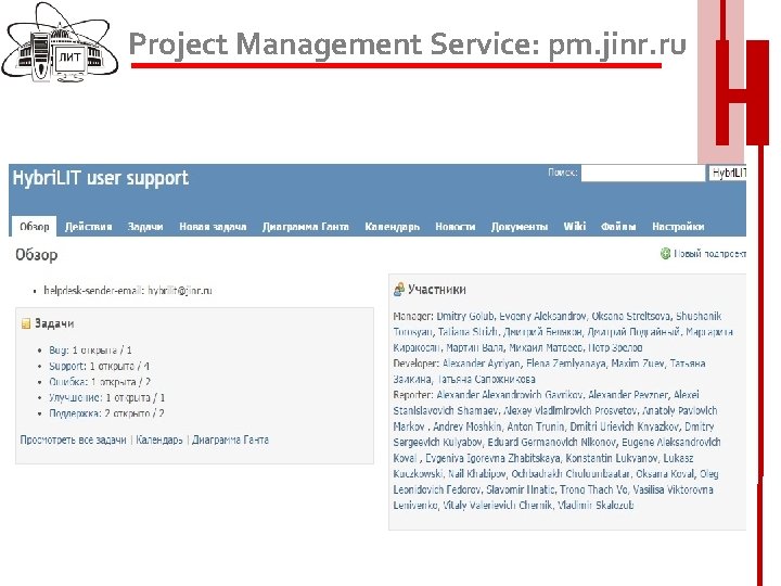 Project Management Service: pm. jinr. ru 