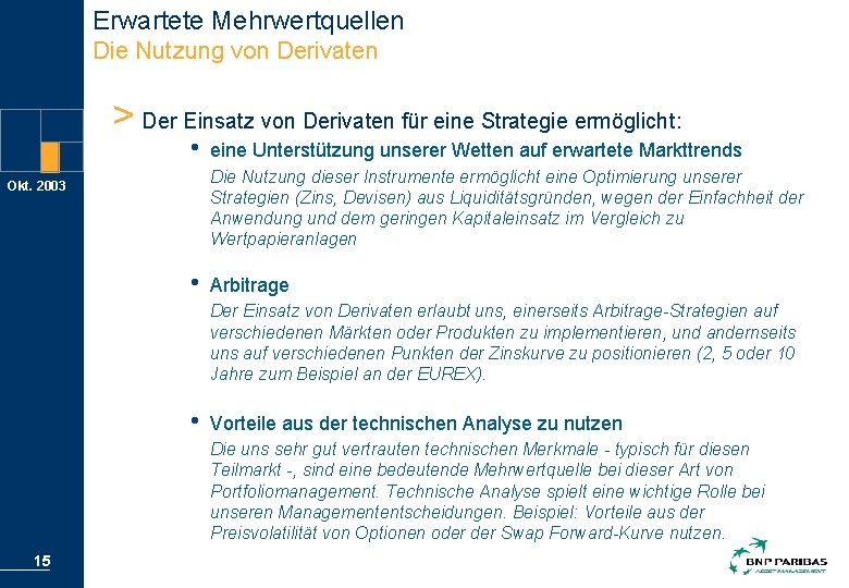 Erwartete Mehrwertquellen Die Nutzung von Derivaten > Der Einsatz von Derivaten für eine Strategie