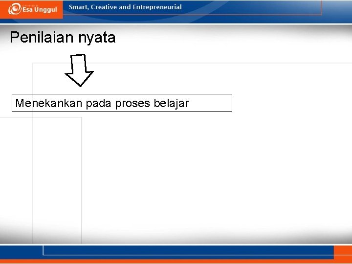 Penilaian nyata Menekankan pada proses belajar 