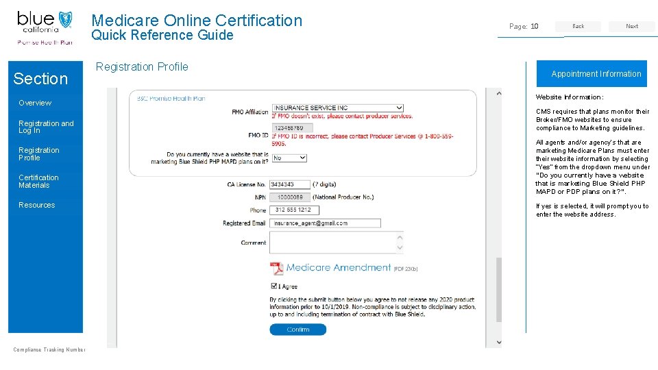 Medicare Online Certification Quick Reference Guide Section Overview Registration and Log In Registration Profile