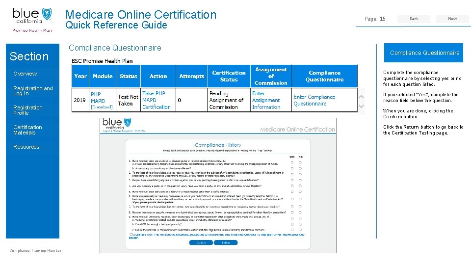 Medicare Online Certification Quick Reference Guide Section Overview Registration and Log In Registration Profile