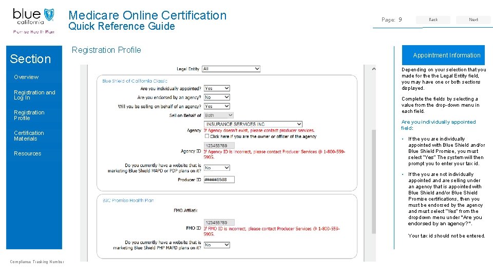 Medicare Online Certification Quick Reference Guide Section Overview Registration and Log In Registration Profile