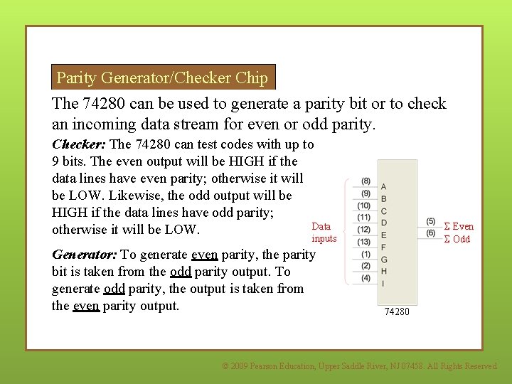 Parity Generator/Checker Chip The 74280 can be used to generate a parity bit or