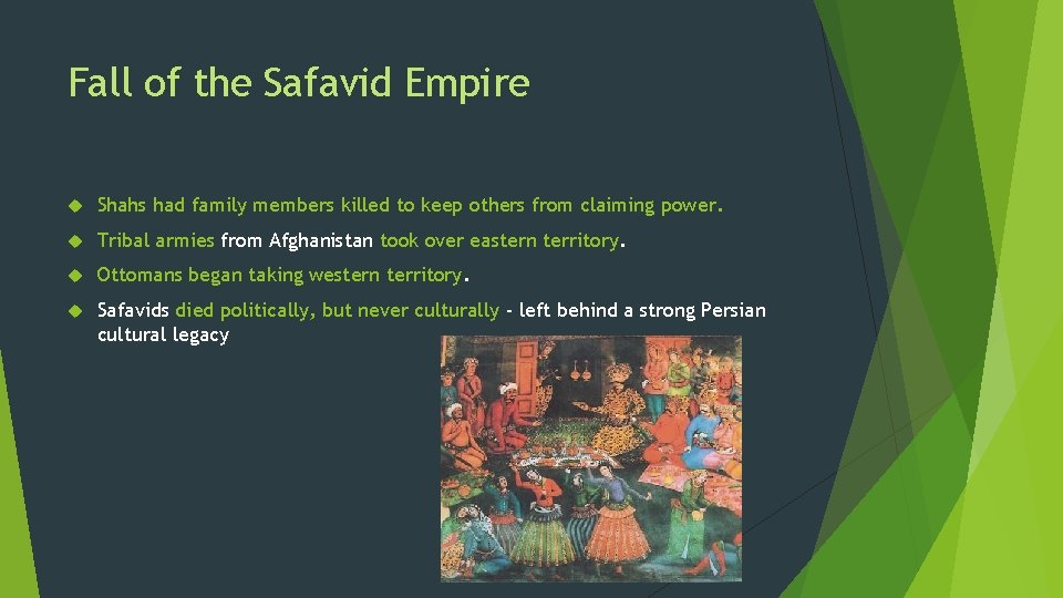 Fall of the Safavid Empire Shahs had family members killed to keep others from