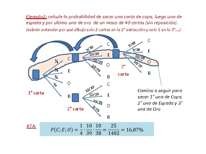 Ejemplo 2: calcule la probabilidad de sacar una carta de copa, luego una de