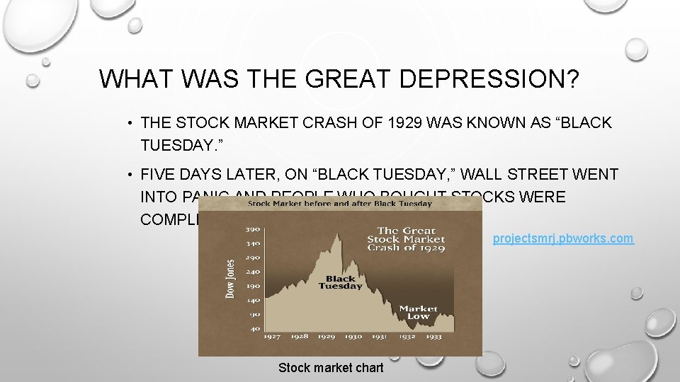 WHAT WAS THE GREAT DEPRESSION? • THE STOCK MARKET CRASH OF 1929 WAS KNOWN