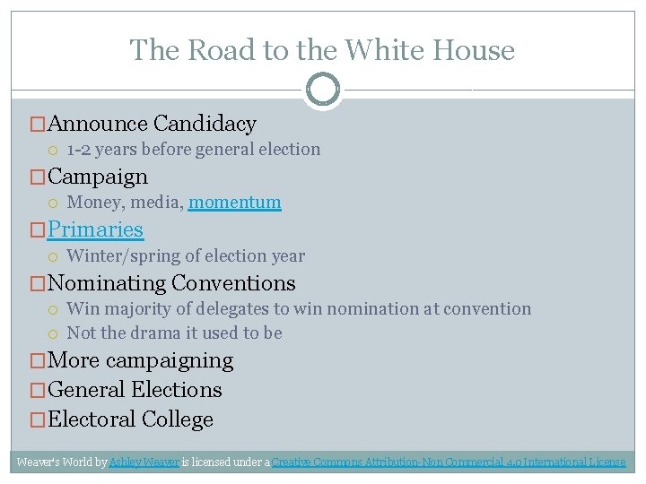 The Road to the White House �Announce Candidacy 1 -2 years before general election
