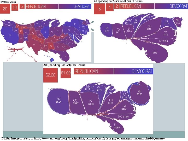 Digital Image courtesy of http: //www. npr. org/blogs/itsallpolitics/2012/11/01/163632378/a-campaign-map-morphed-by-money 